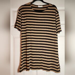 Frazier Lawrence Vintage Super Stretchy Black And Tan Striped Short Sleeve Top